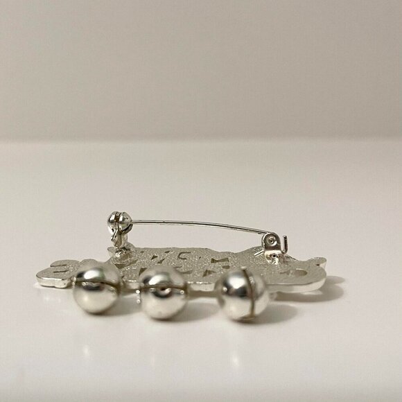 Vintage Merry Christmas Brooch Jingle Bells Pin - Picture 8 of 15